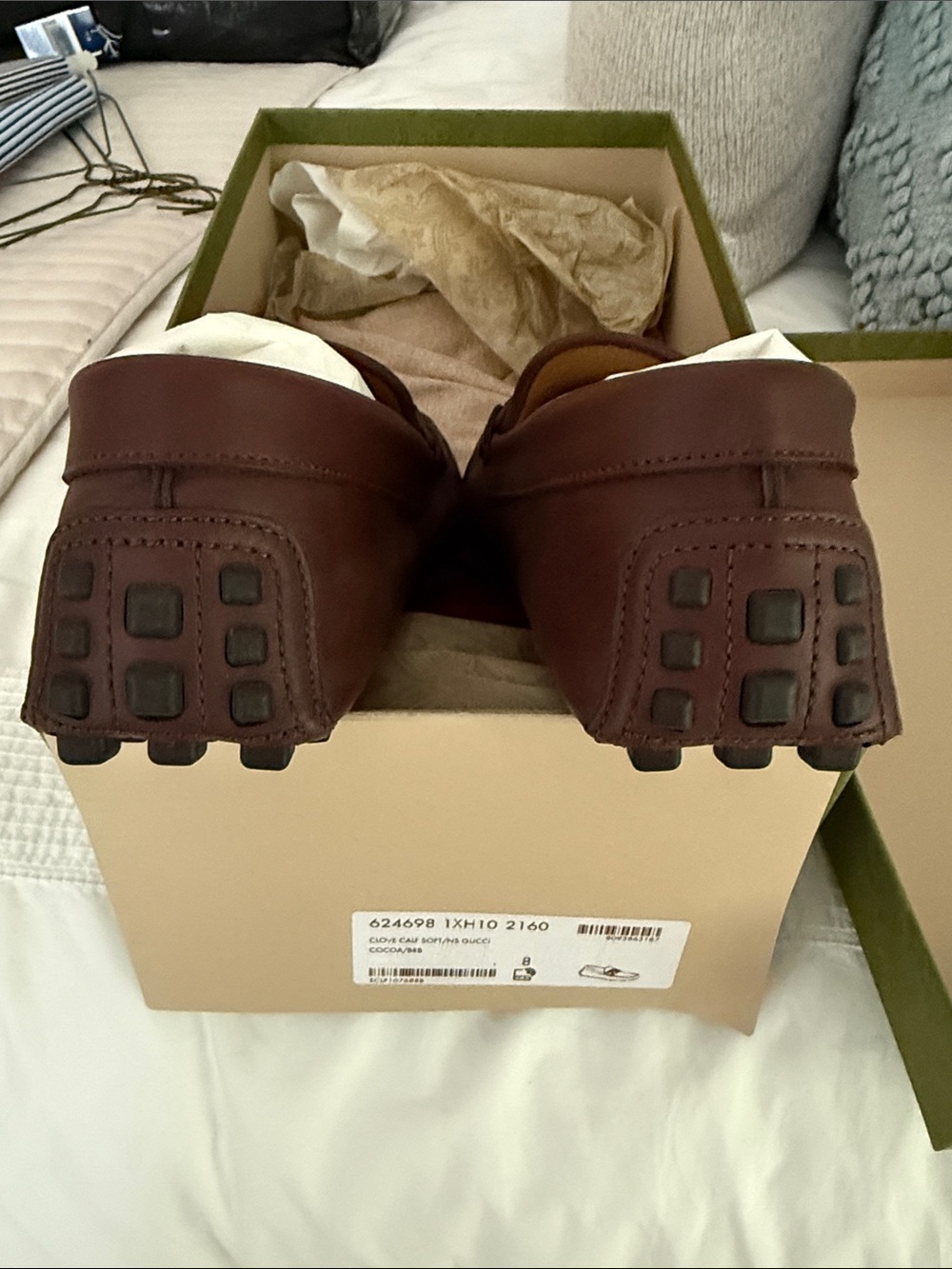 Gucci Brown Leather Horsebit Loafers with Navy & Red Web - Picture 6 of 7